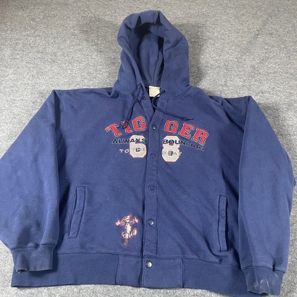Disney Hoodie Womens 2XL Blue Tigger Embroidered Sweatshirt Heavyweight Snap - Picture 1 of 16